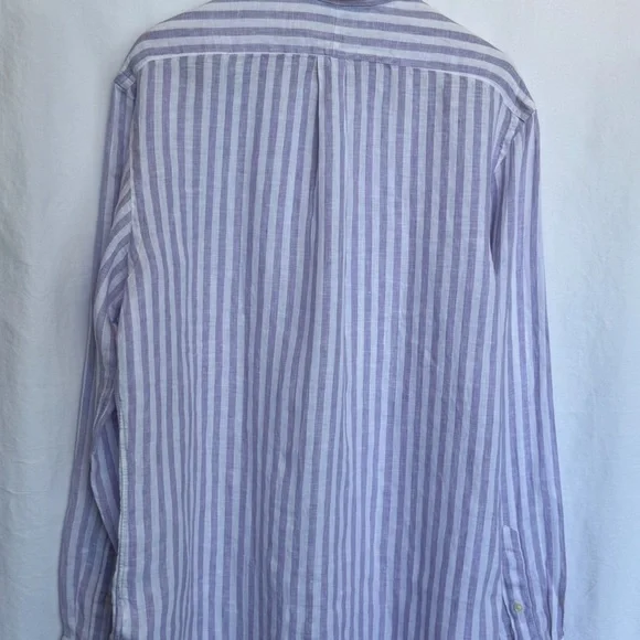 NEW Polo Ralph Lauren Striped Button Shirt Men XL Linen Light Purple/ White NWT - Picture 2 of 11